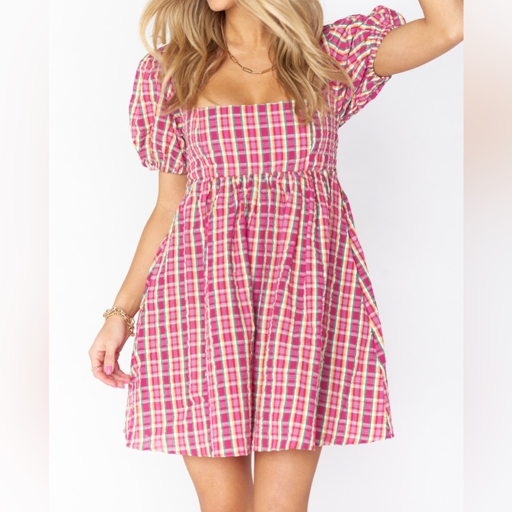 Show Me Your MuMu Smitten Babydoll Dress-Pink Plaid-Size Small